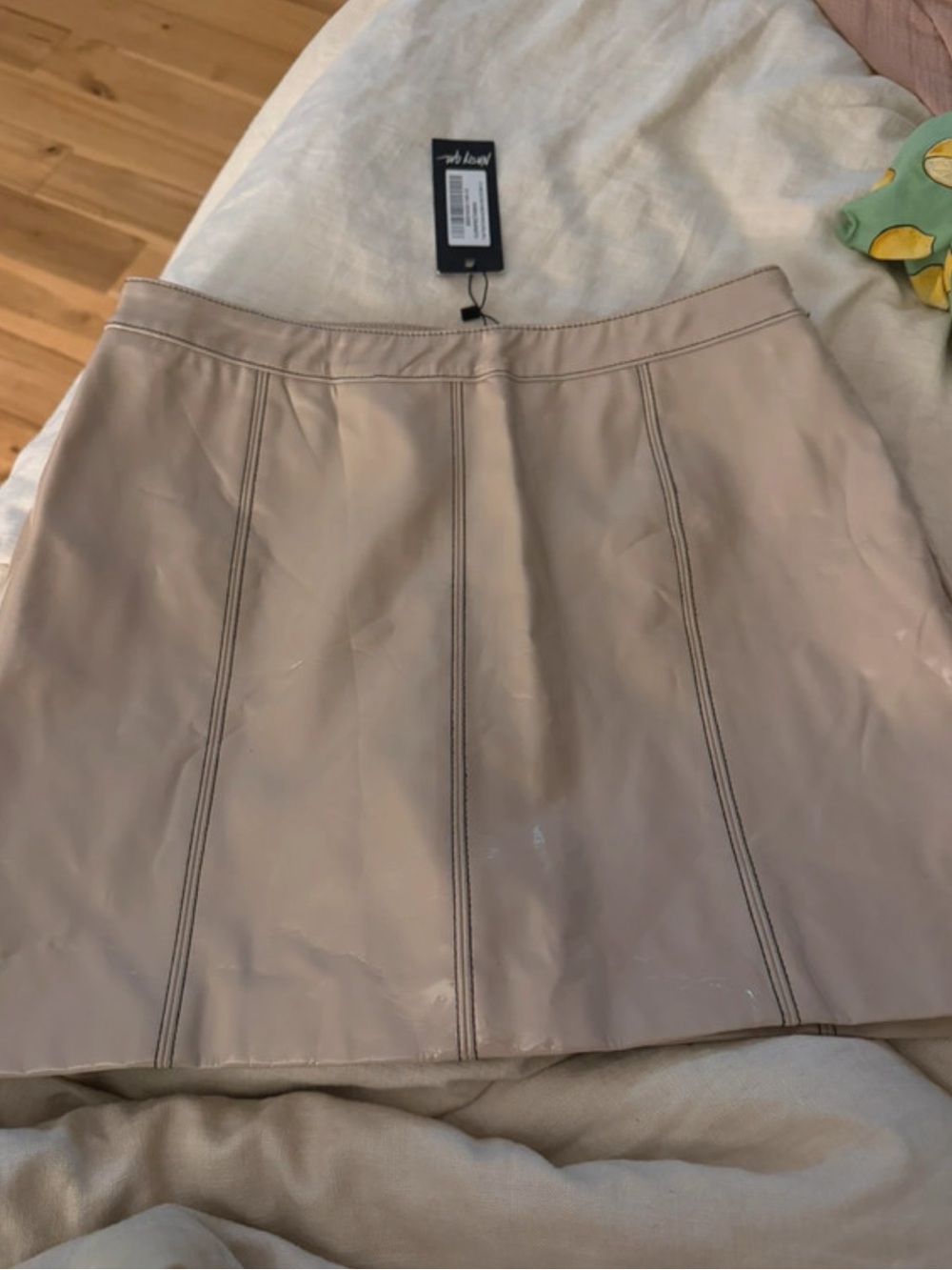 Nasty Gal Faux Leather Above Knee Skirt in Beige